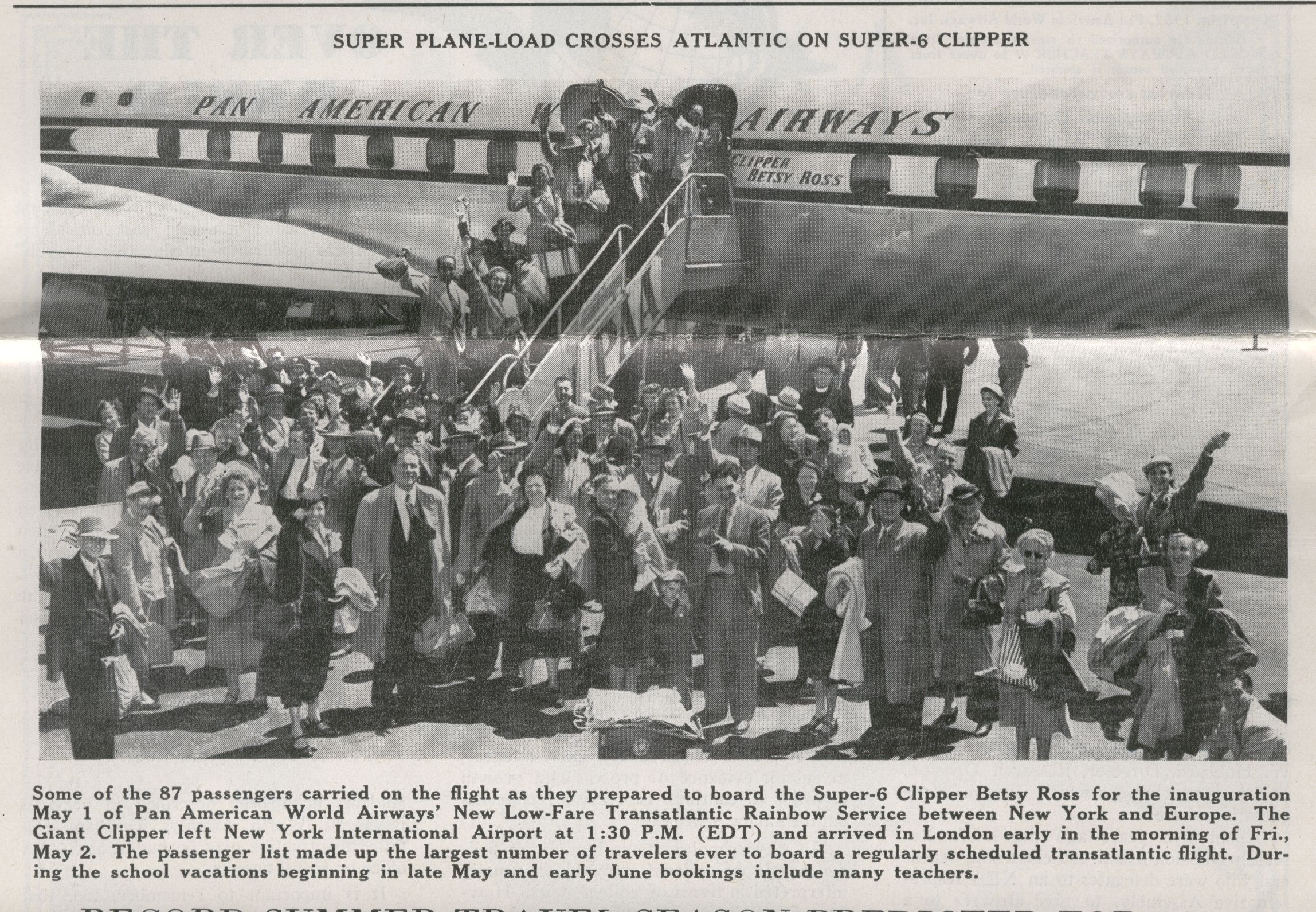 1952 Customers pose prior to Pan Am's first Economy Class flight.